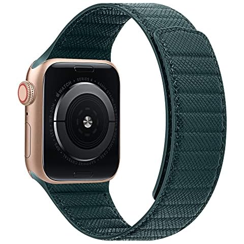 SYNCHRO Saffiano Leather Compatible With Apple Watch Strap Magnetic For Series 8 7 6 5 4 3 Ultra SE iWatch Band For Women Or Men 49mm 45mm 44mm 42mm 41mm 40mm 38mm 100% Real Leather Strong Magnets Cover