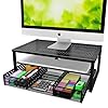 Simple Trending Metal Monitor Stand Riser and Computer Desk Organizer with Drawer for Laptop, Computer, iMac, Black