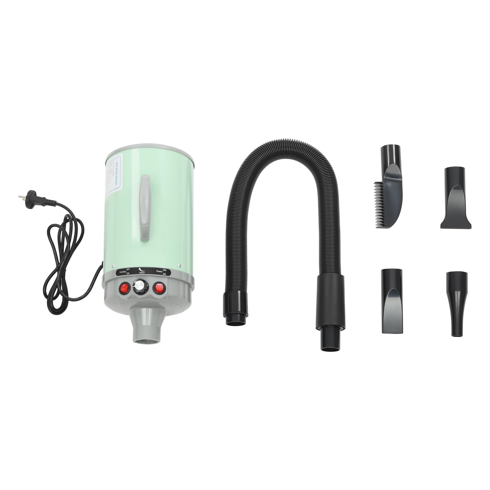 Sèche-cheveux pour chien avec 4 buses – 2200 W – Souffleur professionnel pour chiens et chats (vert)