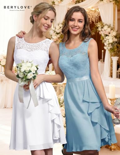 Image of BeryLove Womens Boat Neck A Line Sleeveless Lace Formal Homecoming Dress | Short Dress With Ruffle Hem, Sparkly Design Ideal For Wedding Guest,Bridesmaid Cocktail Prom & Evening Party Events