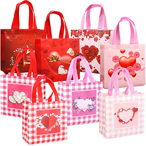 8 pièces sacs cadeaux réutilisables pour la Saint-Valentin, sacs de manipulation, sacs de fête, sacs non tissés multifonctionnels pour emballer des cadeaux, accessoires de fête de la Saint-Valentin Cover