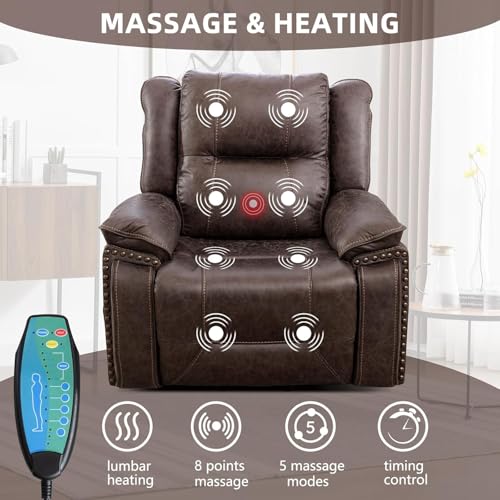 CANMOV Faux Leather Power Lift Recliner for Seniors with Massage, Dual Motors, Adjustable Headrest, USB Ports, and Cup Holders - Smoke Gray
