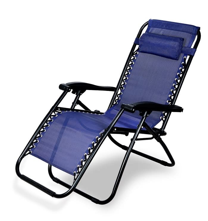 Image of STAR WORK Zero Gravity Chair, Lawn Chair Recliner Lounge, Portable Camping Folding Beach Chair with Removable Pillow (Navy Blue, Stainless Steel)