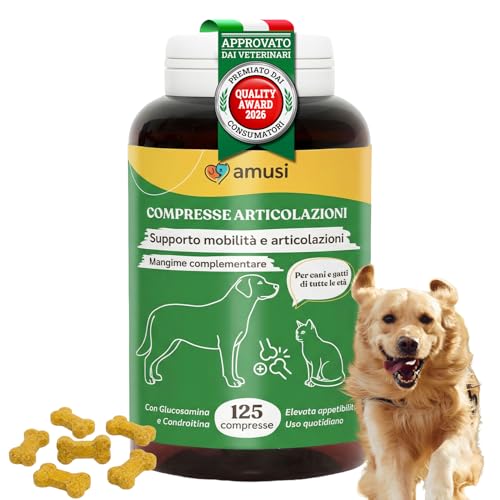 amusi Integratore Articolazioni Cane 125 Compresse – Mangime Complementare per Articolazioni Cane con Glucosamina Condroitina MSM e Curcuma, Supporto alla Mobilità Quotidiana e Benessere Articolare