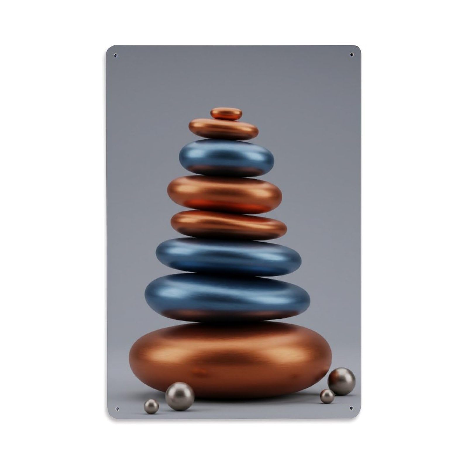 Metallic Pebble Tower Balance Serenity Zen Meditation Healing Metal Tin Sign Plaque Wall Decor for Cafe, Man Cave, Club Bar, Office, Home Garden Round Metal Poster 8x12Inch