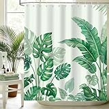 hometrixx Sommer Duschvorhang 180 x 200 cm Grün Blätter Tropische Monstera Bananenblätter Badevorhänge Polyester Badezimmervorhang für Dusche Bad Wasserdicht Maschinenwaschbar mit 12 Ringe