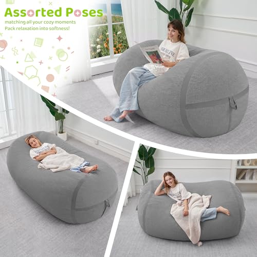 Image of 5FT Bean Bag Chair 5'Giant Bean Bag Chairs with Adults, Large Beanbag Chair | Bean bag Lounger with Machine Washable Cover Fine Corduroy Fabric, Comfy Chairs for Living Room Bedroom Dorm, Lightgrey