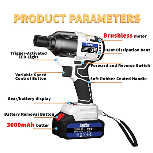 21V 3 in 1 Cordless Impact Wrench Cordless Drill Ratchet Cordless Screwdriver Brushless, 4pcs Scokets, 12 Drill Bits, 1/2" Drive Dual Speed Automatic Power Tool with LED Work Light - Image 3