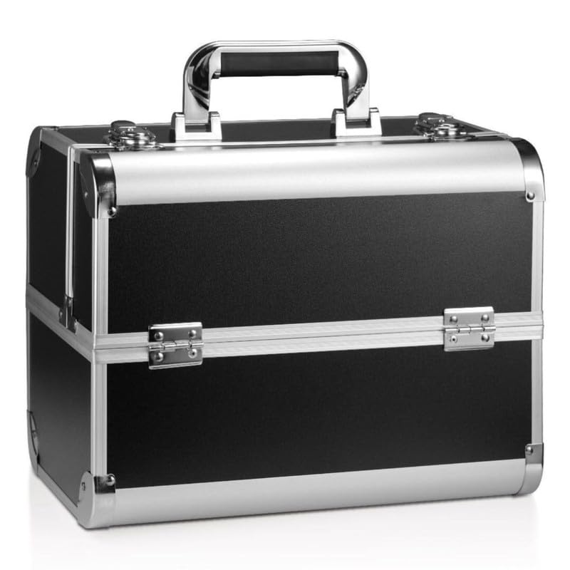 SIBY Aluminum Alloy Makeup Box/Organizer Case with 5 Compartments – Waterproof, Durable, and Portable Cosmetic Box- Black SIBY Aluminum Alloy Makeup Box/Organizer Case with 5 Compartments – Waterproof, Durable, and Portable Cosmetic Box- Black