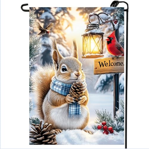 Winter Squirrel Garden Flags for Outside 12x18 Inch Double Sided Yard Flags