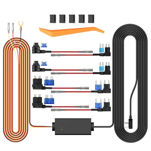 ZHK-01 Type-C Hardwire Kit with 8pcs Circuit Fuse Tap for D435 Dash Camera, 12V-24V to 5V/3A, LED Indicator, Low Voltage Protection