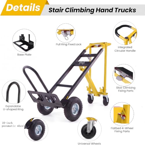 Image of 4 in 1 Hand Truck Dolly, 1000Lb Heavy Duty Convertible Folding Hand Truck Dolly Cart with Wheels 10 inch All-Terrain Tires, Hand Cart for Moving /Warehouse /Outdoor /Logistics /Shopping /Home /Office(Yellow)