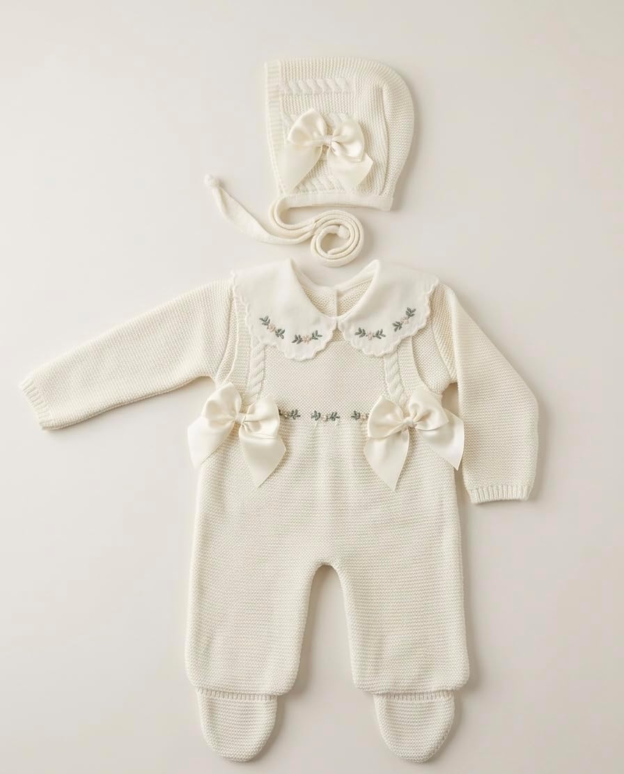 Newborn Girl Knitted Clothes Set, Coming Home Infant Knit Outfit 3 pieces