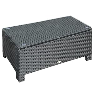 Ousunny Patio Furniture, Wicker Coffee Table, Hand-Woven PE Rattan Side Table with a Tempered Glass Top, 33.5" x 19.75", Black Ousunny Patio Furniture Wicker Coffee Table Hand Woven PE Rattan Side Table with a Tempered Glass Top 335 x 1975 Black