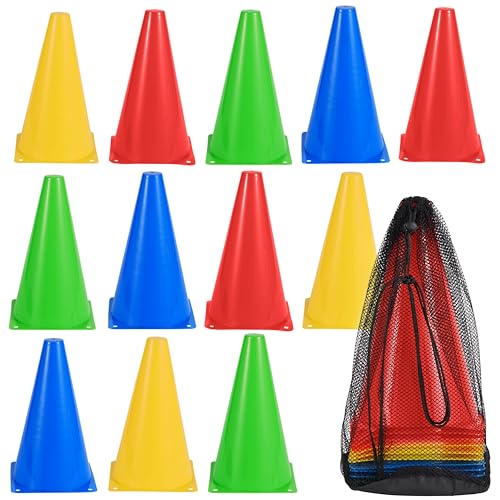 Bramble - 12 Stück Pylonen mit Tragetasche, Verkehrshütchen für Sport, Fußball, Kinder, Hunde, Training - 23cm