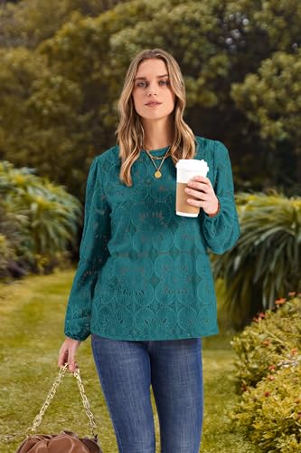 Image of OFEEFAN Blouses for Women Dressy Casual Spring Tops 2026 Summer Outfits Flower Lace Crochet Long Sleeve Shirts