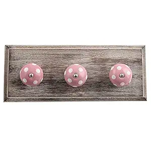IndianShelf Handmade Dot Key Hooks Hangers Wall Holders Hanging Coat Clothes Mount Hat Mug Kitchen Utensils Bathroom (Wooden_Pink_4 Inches)-2 Piece