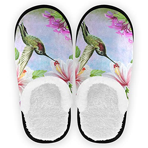 visesunny Hummingbird Near White Hibiscus Tropical Cozy Fuzzy Womens Memory Foam House Slippers Plush Fleece Indoor Outdoor Slipper