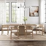 Christopher Knight Home Zed 7 Piece Dining Set with Upholstered Chairs, Wooden Dining Table Set for 6, Spacious Kitchen Table Chairs Set of 6, Armchairs with Rattan Curved Back, Beige + Natural Ash