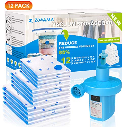 Vacuum Storage Bags with Electric Air Pump, 12 Pack