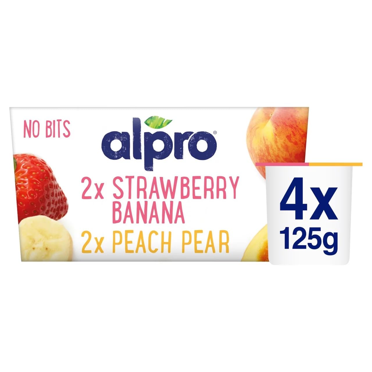 AlproNo Bits Strawberry-Banana & Peach-Pear, Plant-Based & Soya Yoghurt Alternative, Vegan & Dairy Free, 4 x 125g