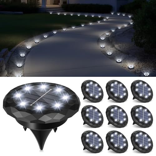 Solpex 10 Stück Solarlampen für Außen Garten, 8 LED Solar Bodenleuchten Aussen, IP65 Wasserdicht Gartenbeleuchtung, Terrassenbeleuchtung für Weg, Einfahrt, Pool, Garten, Hof (Weiß)