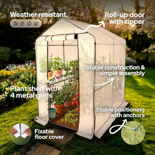 Arebos Premium Foliengewächshaus Gewächshaus mit 2 Ebenen - 120 x 186 x 190 cm Treibhaus mit Ablagen - Platzsparend, Hochwertiges Anzuchthaus Garten Balkon Stabil & Einfach zu Montieren – Bild 3