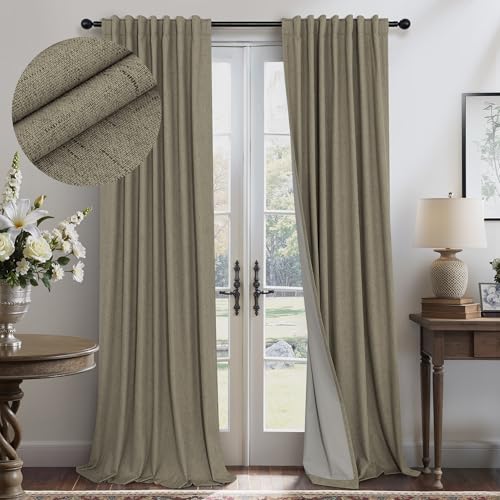 Pitalk 108 Inch Curtains 2 Panel Set Burg Modern Earthy Earth Tone Decorative Dark Out Taupe Curtain for Bedroom Heat Cold Blocking Window Coverings 9ft High Ceiling Drapes for Living Room Back Tab