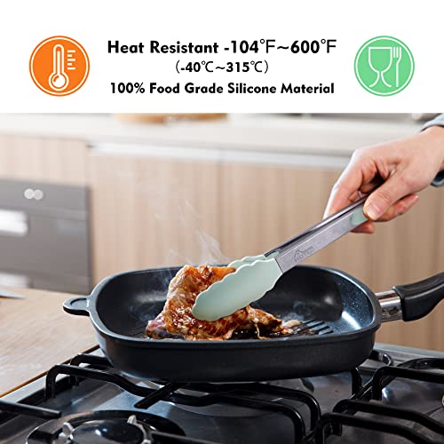 Hotec Pinze da cucina in acciaio inox di alta qualità con punte in silicone, set da 2-22,9 cm e 30,5 cm, verde chiaro - immagine 3