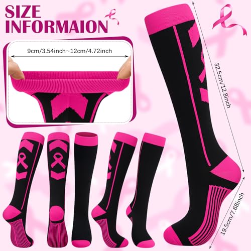 Funtery 12 Pairs Breast Cancer Awareness Socks Women Pink Ribbon Compression Socks Pink out Football Volleyball Softball2