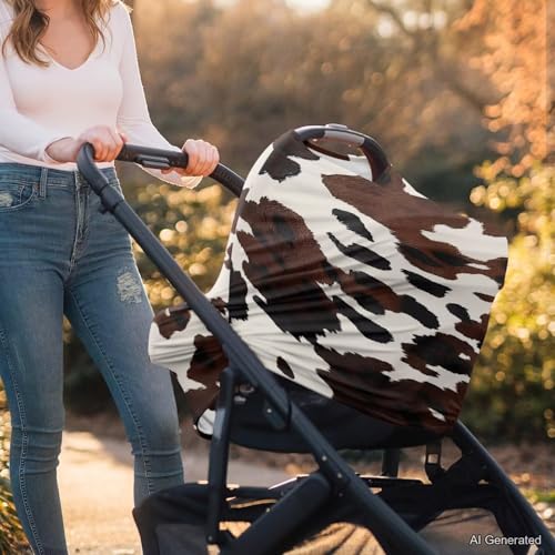 Image of Wanyint Cows Print Car Seat Covers for Babies,Muslin Car Seat Covers Canopy Covers,Breathable Breastfeeding Scarf Nursing Cover Carseat Canopy for Boys Girls