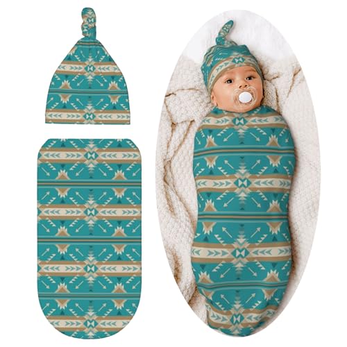Image of Baby Stuff Newborn Swaddle Blanket Baby Swaddling Blanket with Beanie Set Soft for Unisex Girls Boys