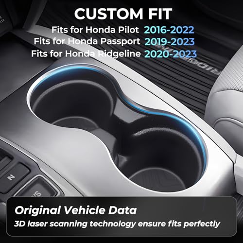 Image of Center Console Cup Holder Inserts for Honda Pilot 2016-2022 & Passport 2019-2023 & Ridgeline 2020-2023, Interior Accessories TPE Car Cup Holders Covers Protector, Black