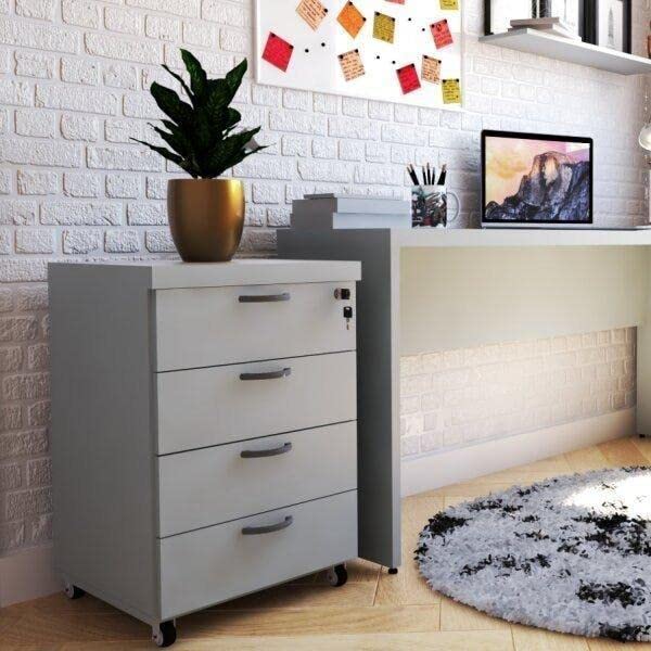 Gaveteiro Volante com 4 Gavetas Bramov Móveis Cinza Cristal