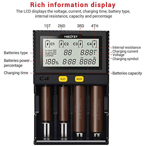 Cosoos C4 BATTERY CHARGER Miboxer 18650 Battery Charger, Smart Universal 4-Bay Charger thumb #4