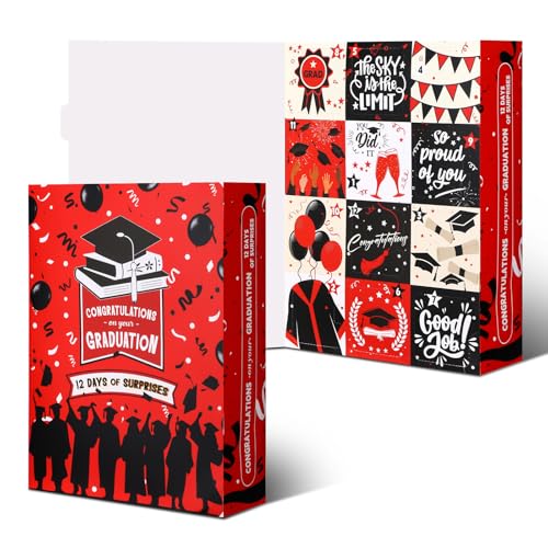 Glenmal Graduation Countdown Calendar Gift Box 12 Days 2026 Graduation Gift Box with Filling Raffia Large Inner Boxes Fill It Yourself Empty Boxes for Graduates Her Him High School College(Red)