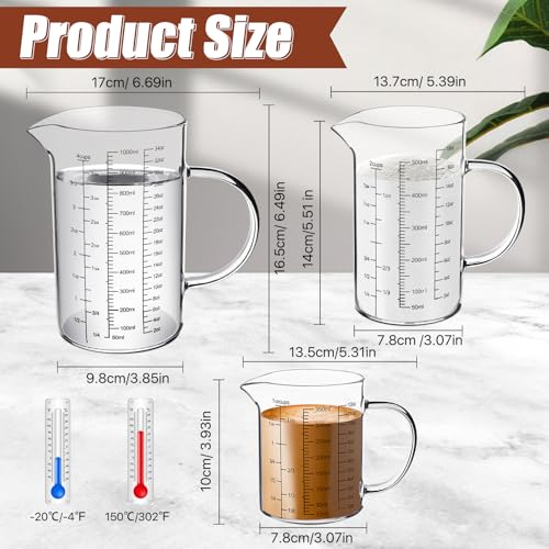3 Pack Vasos Medidores de Vidrio 1, 2 y 4 Tazas miniatura 2