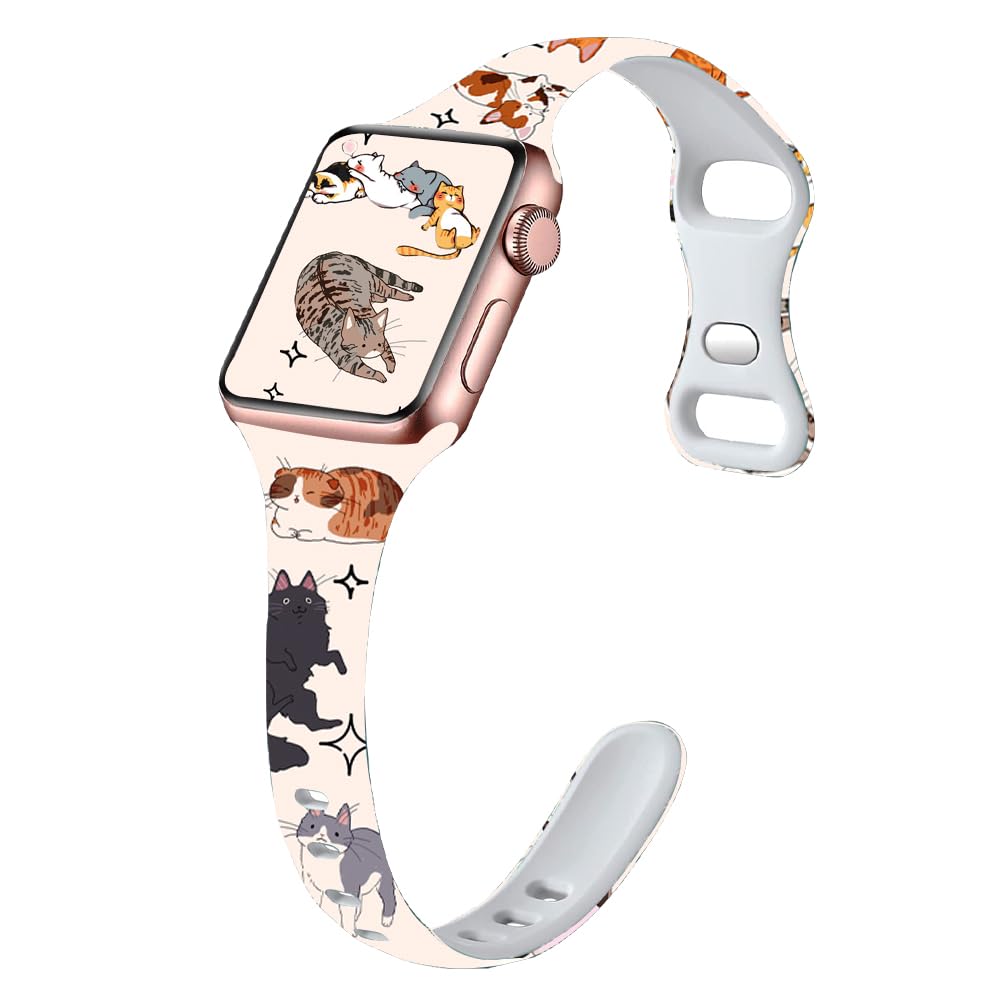 Sport Band Floral Printed Compatible with Apple Watch Bands 49mm 46mm 45mm 44mm 42mm 41mm 40mm 38mm Women, Silicone Flower Printed Fadeless Pattern Design Strap for iWatch Series12 11 10 9 8 7 6 5 4 3 2 1SE
