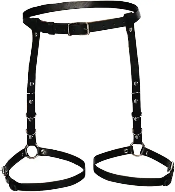 Leather Body Harness with Waist Chain & Thigh Garter - Women's Masquerade Accessories