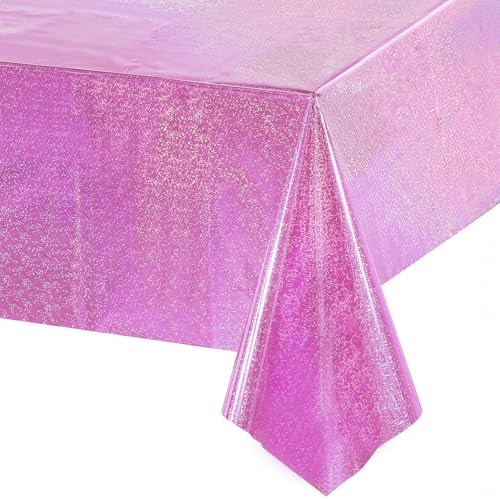 GREATRIL Nappe Rose Anniversaire Pailletée - Fille Nappe de Fête Jetable Foil Brillant Fête Décoration pour Kpop Princesse Dollhouse Licorne Chat Pig Mouse...