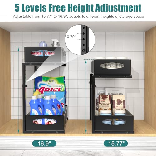 Housolution 1 Pack Under Sink Storage, Height Adjustable Pull Out Under Sink Organiser with Sliding Mesh Drawers - Image 3