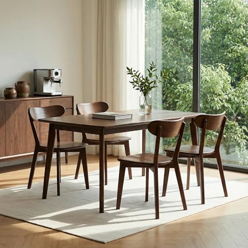 Image of 100% Solid Wood Dining Chairs,Mid Century Modern Dining Chairs with Rounded Backrest,Kitchen,Dining Room Chairs Set of 1 /2 /4 (6, Walnut Color)