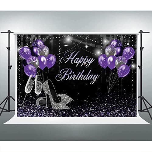 Fondo fotográfico cumpleaños 7x5ft morado y negro miniatura 2