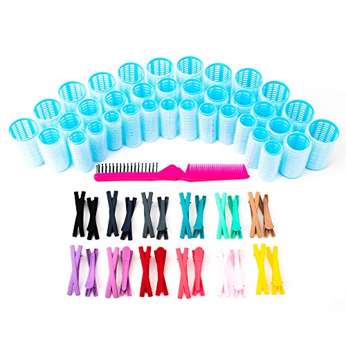 TOBATOBA Hair Rollers Hair Curlers, 3 Size 36 Pack Self Grip Hair Rollers Set, Jumbo Hair Rollers No Heat, Hair Rollers for Medium Hair, Small Heatless Hair Curlers for Kids, with 24Pcs Clips 1 Comb