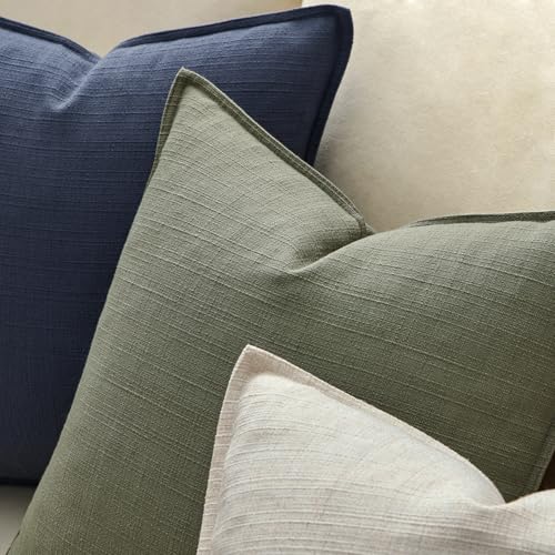 Image of MIULEE Pack of 2 Thick Textured Couch Throw Pillow Covers 20x20, Olive Green Decorative Pillow Covers, Neutral Linen Cushion Cases for Sofa Bed Living Room Modern Farmhouse Home Decor, No Filling