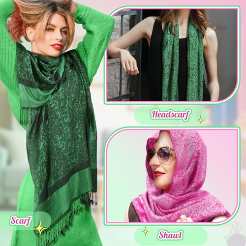 Hercicy 2 Pcs Pink Green Paisley Pashmina Shawl Wrap with Fringes Women Ethnic Two Tone Rave Pashmina Witch Princess Scarf3