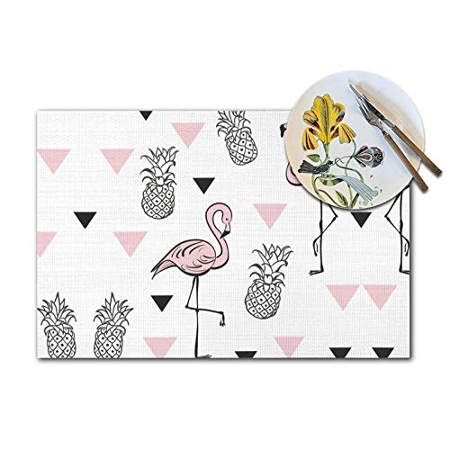 Pink Flamingo Placemats 6 Pcs For Dining Table Watercolor Pink Cute Cartoon Flamingo With Pineapple Triangle Farmhouse Pvc Table Mats Tropical Flamingo Placemats Heat-Resistant For Valentin Decor #TOP3