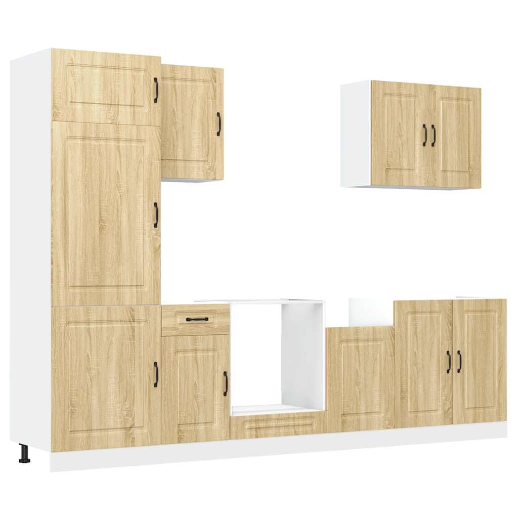 Kalmar - Set di 7 mobili da cucina in legno di quercia Sonoma, soluzione durevole per cucine moderne, piedini regolabili