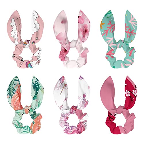 Lot de 6 chouchous lapins en tissu doux à motif fleurs de cerisier pour coiffure de fille