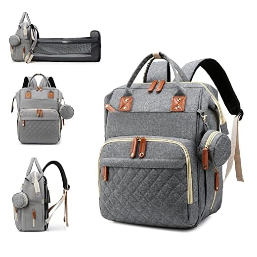 Lamroro Diaper Bag with Changing Station, Waterproof 3 in 1 Baby Diaper Backpack with Foldable Changing Pad, Large Travel Back Pack for Baby Girl Boy, Grey